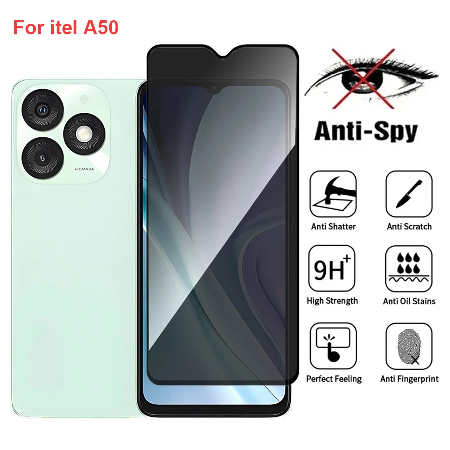 For itel A50 BF7h Anti Spy Privacy Tempered Glass Screen Protector Compatible For itelA50 Full Cover Screen Phone Film