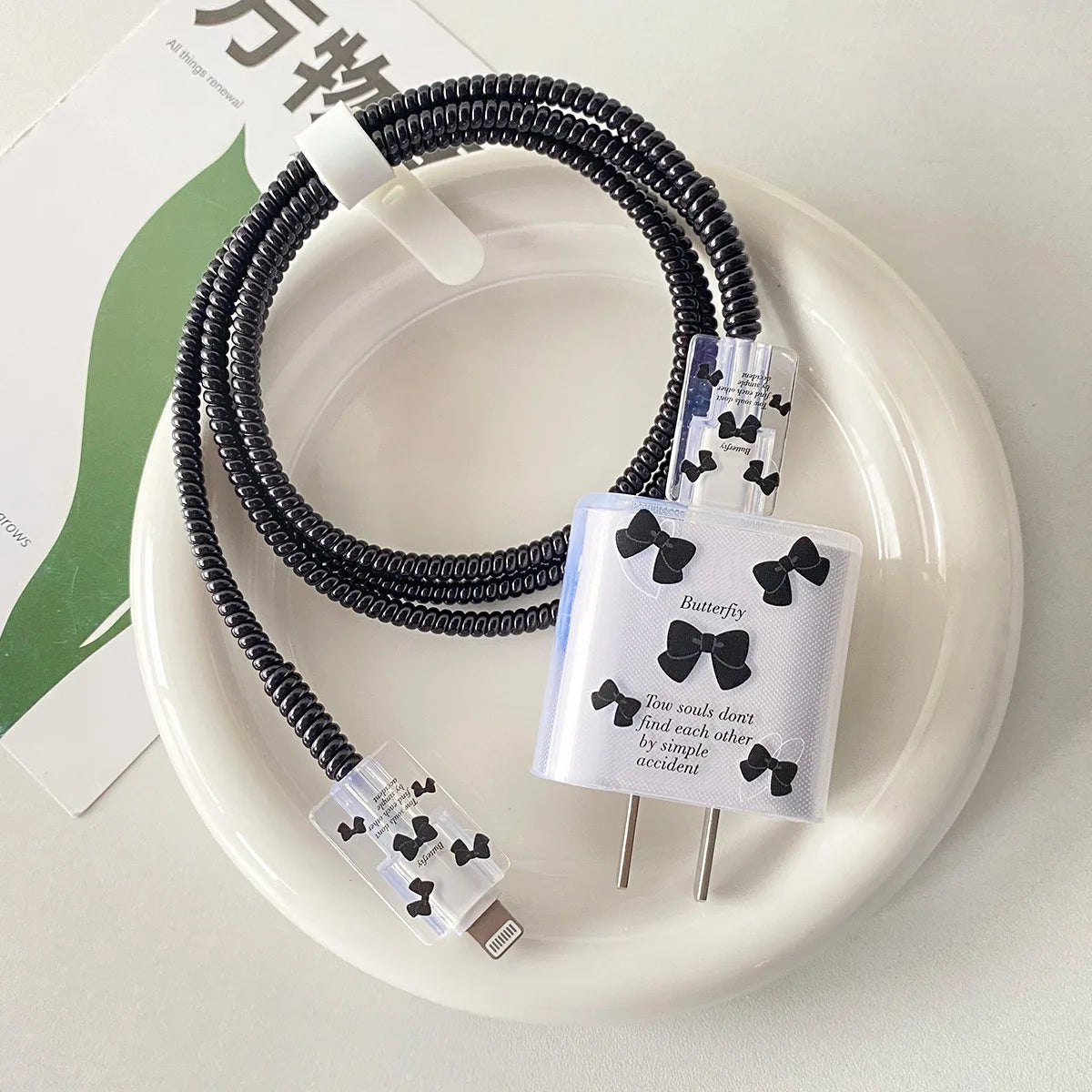 Panda Cat Dog Lucky Butterfly 5pcs Charging Data Cable Protector Winder Accessories For iPhone 18/20w Charger Protective Cover