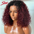 Sleek Brazilian Water Remy Deep Curly Hair Bob Wigs Natural Black Color T Lace Front Part Bob Wigs 200% Density Ombre T1B/27 Wig