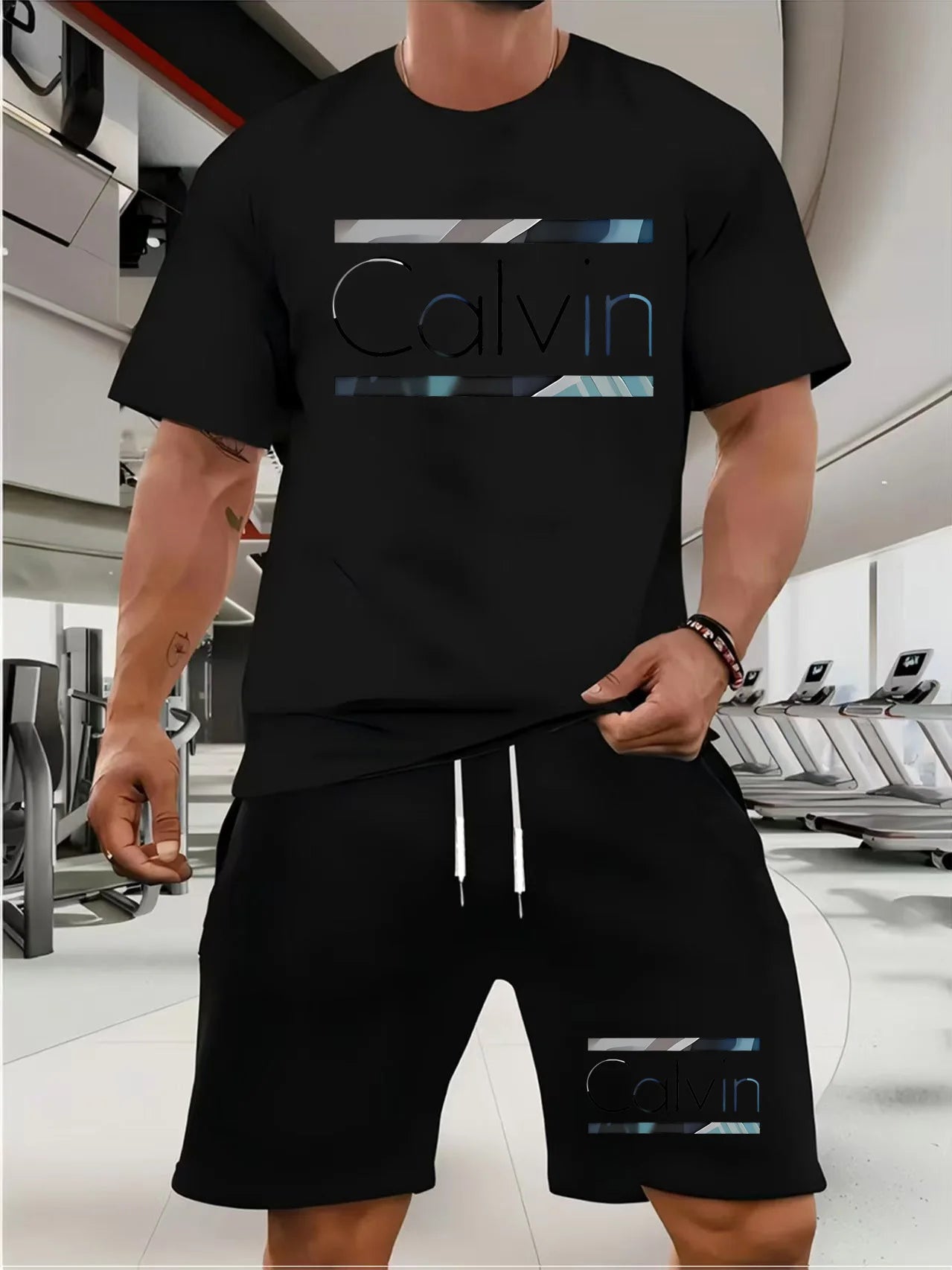 CALVIN summer men women new casual sports suit Fashion breathable outdoor short-sleeved T-shirt + training shorts two-piece set