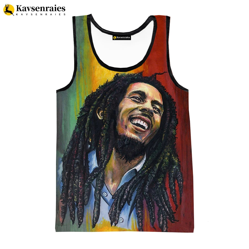 2023 New Fashion Bob Marley Tank Tops 3D Printed Graphic Polyester Sleeveless Shirts Men Hip Hop Harajuku Streetwear T-shirt