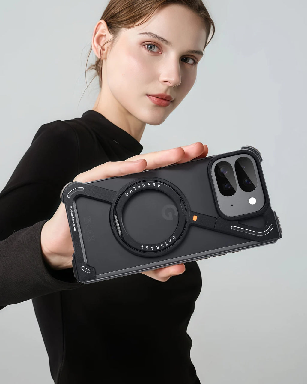 Eary Z Frame Case for Google Pixel 9 10 Pro Fold Minimalist Metal Phone Case With Magnetic 360°Rotatable Stand Shockproof Cover