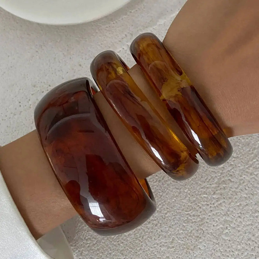 Ingemark 3Pcs/Set Vintage Brown Resin Bracelets Women New Trend Boho Stacking Up Charm Bangles Daily Party Jewelry Accessories