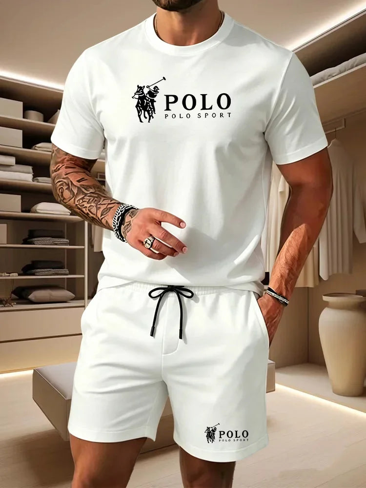 Sports Style Men's Summer Breathable Sportswear Short Sleeved T-shirt+shorts, Lightweight and Comfortable Casual 2-piece Set