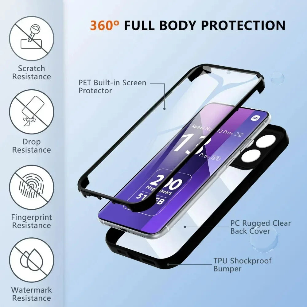 360 Full Body Screen Protector Case For Xiaomi Redmi Note 13 Pro Plus 5G 13 12 12s 11 10 Pro 10s 11s Redmi 10 10C 12 13C Cover