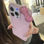 Luxury Rhinestone Bow Litchi Pattern Leather Phone Case For iPhone 17 16 15 14 13 12 11 Pro Max X XS Plus Soft Shockproof Cover