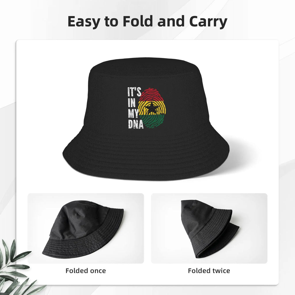 Unisex ItS In My Dna Ghana Flag Roots  Bucket Hat  Soft Fold Fisherman Hats Summer Casual Fishing Caps Outdoor Design Sun Hat