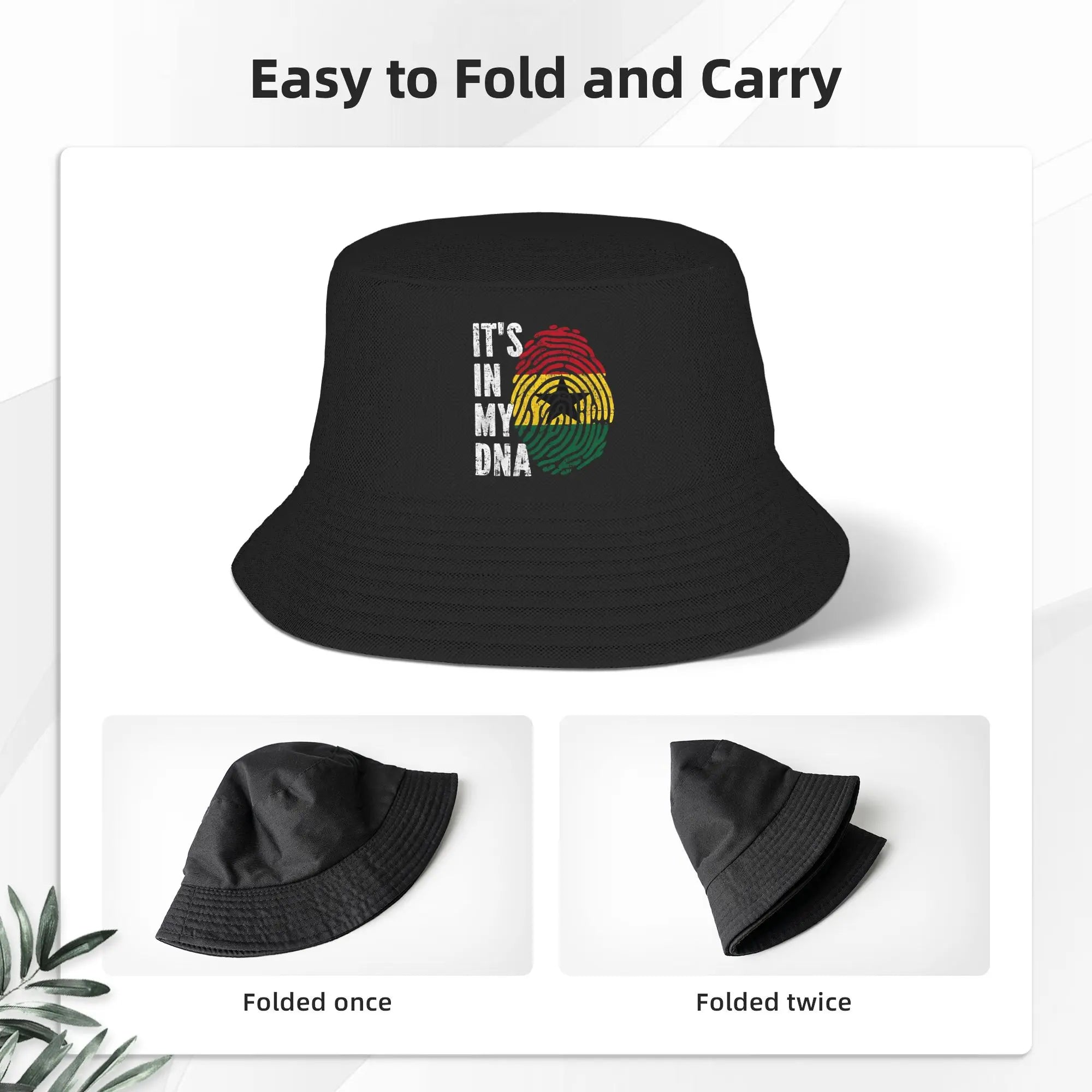 Unisex ItS In My Dna Ghana Flag Roots  Bucket Hat  Soft Fold Fisherman Hats Summer Casual Fishing Caps Outdoor Design Sun Hat