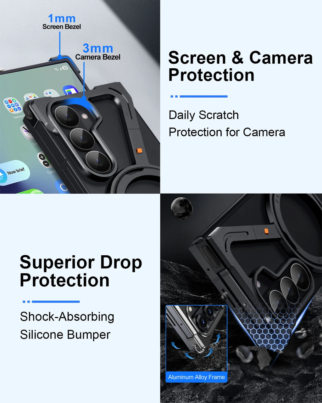 Eary Aluminium Metal Case for Samsung Galaxy Z Fold 7 w/ 360°Rotatable Magnetic Stand Frameless Bumper Shockproof Phone Cover