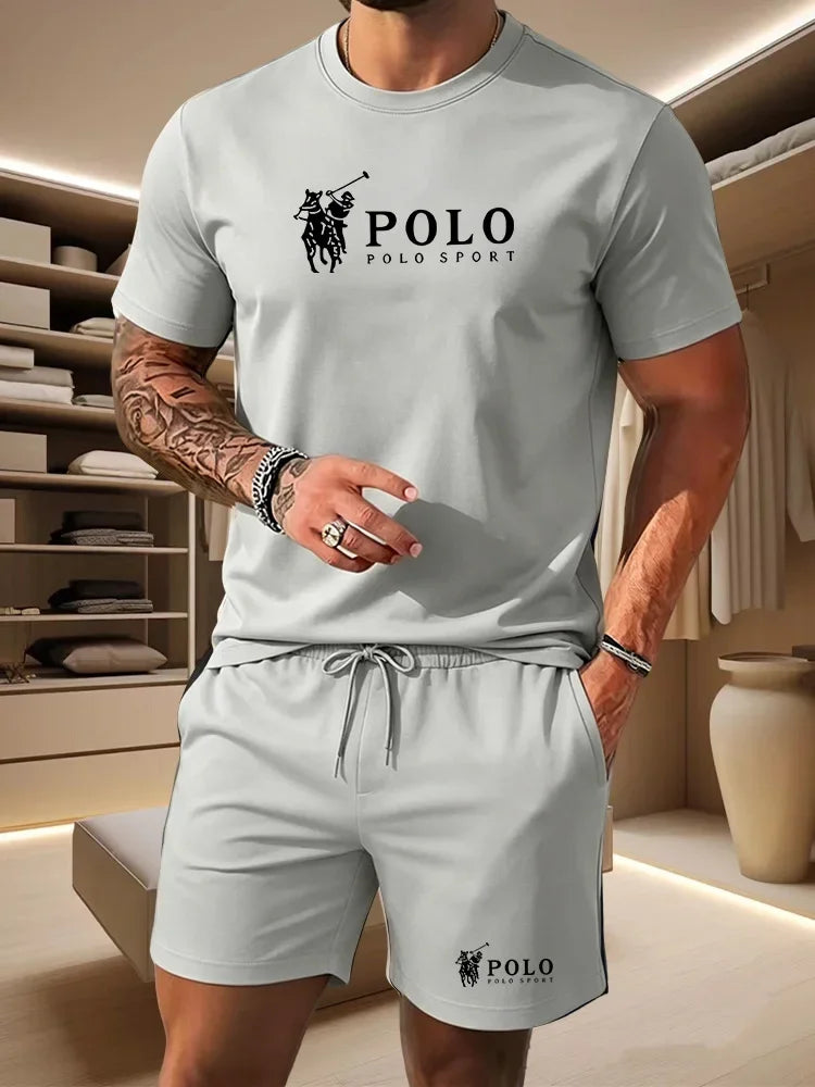 Sports Style Men's Summer Breathable Sportswear Short Sleeved T-shirt+shorts, Lightweight and Comfortable Casual 2-piece Set