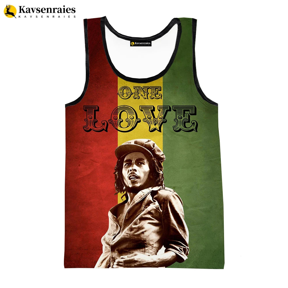 2023 New Fashion Bob Marley Tank Tops 3D Printed Graphic Polyester Sleeveless Shirts Men Hip Hop Harajuku Streetwear T-shirt