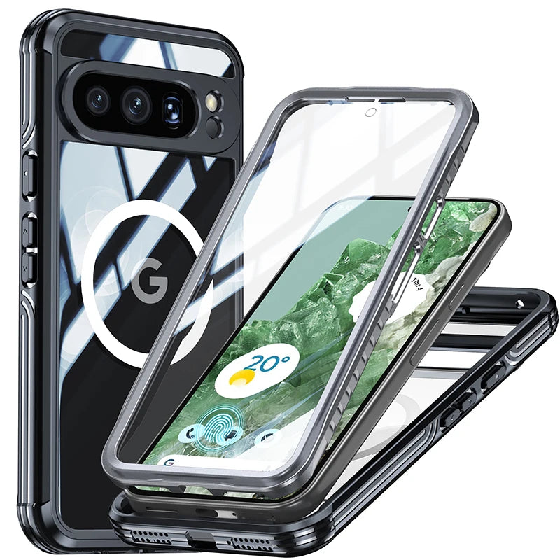 Suitable for Google Pixel 10 9 8 Pro XL 9A high transparency PC glass screen all inclusive phone case, magnetic protective cover