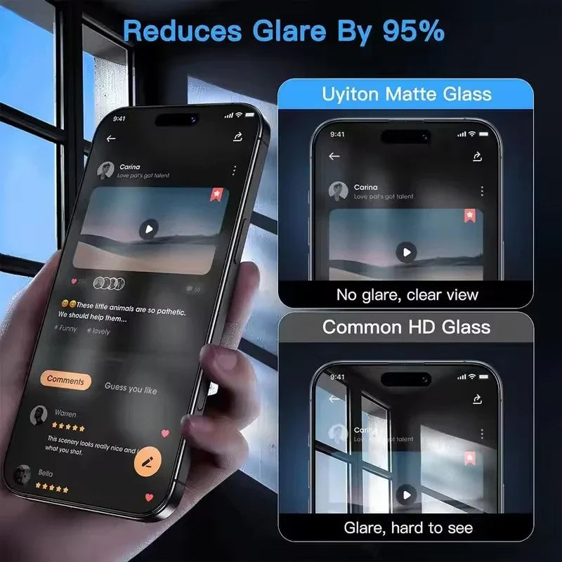 Oleophobic Dust Free Matte Privacy Screen Protector For iPhone 17 15 14 13 12 11 16 Pro Max Plus XR X XS Easy Installation Glass