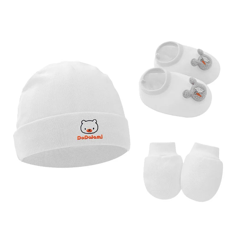 3pcs Cotton Baby Beanie for Newborn Baby Bonnet Gloves Socks Set Baby Hat for Girl Boy New Born Gift Cartoon Cap