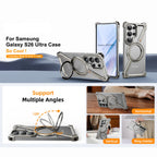 Eary Z Shape for Samsung Galaxy S26 Ultra Phone Case Frameless Metal Protective Case 360°Rotate Magnetic Stand Shockproof Cover
