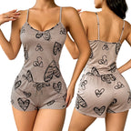 2-Piece Set of Women's Pajamas for All Seasons, Spring and Summer, Elegant Floral Print Shorts, Sleeveless Camisole Top Pajama