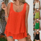 Summer Women Double Layard Hem Cake T-shirts Sexy Sleeveless Loose Solid Color Vest Tank Tops YYFFS-T5213