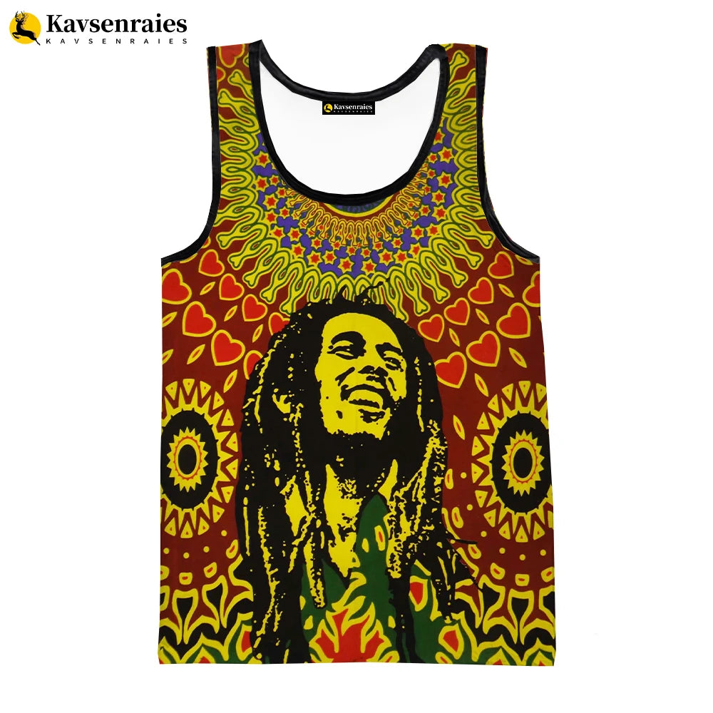 2023 New Fashion Bob Marley Tank Tops 3D Printed Graphic Polyester Sleeveless Shirts Men Hip Hop Harajuku Streetwear T-shirt