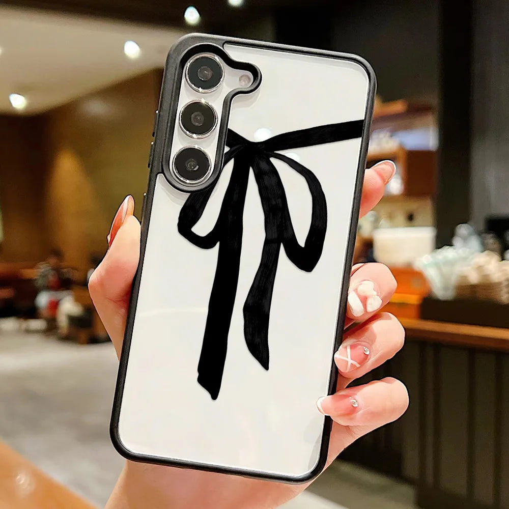Black Bowknot Phone Case For Samsung Galaxy S26 Ultra Case A16 A56 5g A17 A55 A54 A36 A07 A06 S25 Ultra S24 FE S23 Lanyard Cover