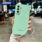 Original Silicone Phone Case for Samsung S26 25 Ultra Coque S25 FE Edge S24 S26 S25 Plus A56 A36 A17 5G Wrist Strap Soft Funda