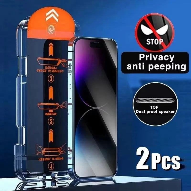 2Pcs Privacy Screen Protector Dust free Installation Protector for IPhone 15 14 13 12 11 16 17 Pro Max Anti-Spy Tempered Glass