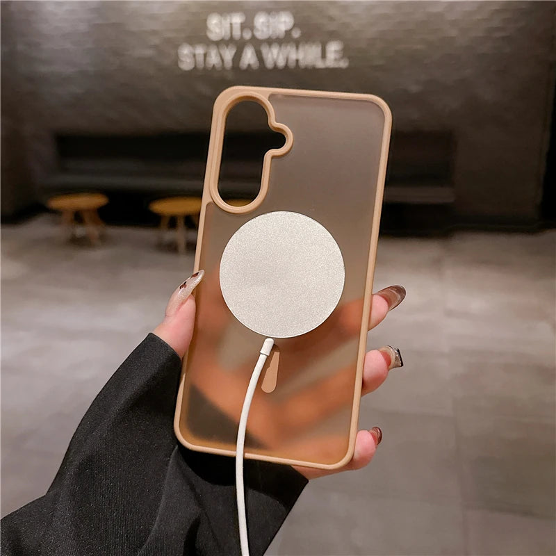 For Magsafe Matte Translucent Armor Shockproof Case For Samsung A56 5G Wireless Charge Cover For Samsung A57 A55 A37 A36 A35 A17