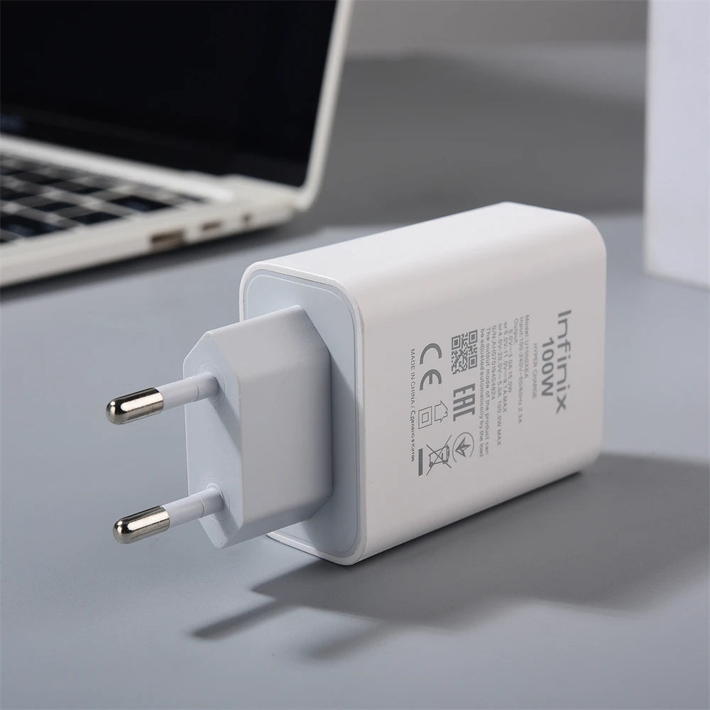 Infinix Note 40 50 Pro+ Edge 100W PD Super Fast Charging Charger EU Power Adapter For Infinix Hot 60 GT 50 40 Zero 40 30 Ultra
