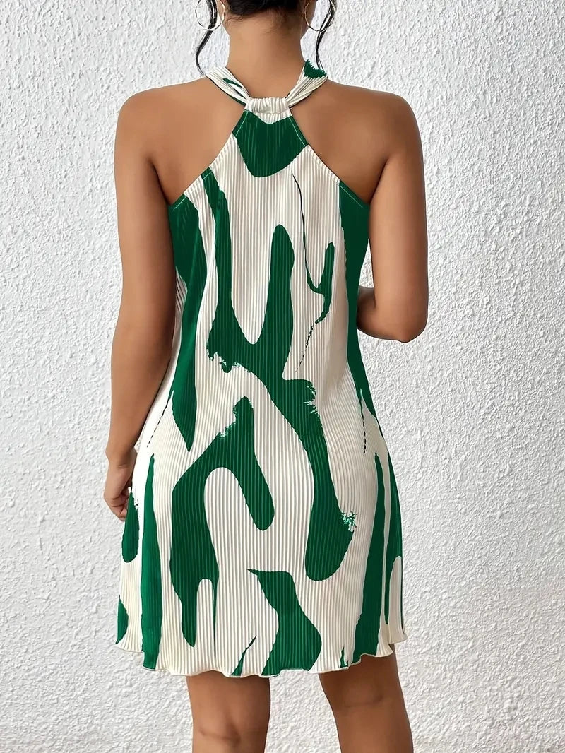 new spring and summer printed sexy off-shoulder lace-up loose women's dress ladies