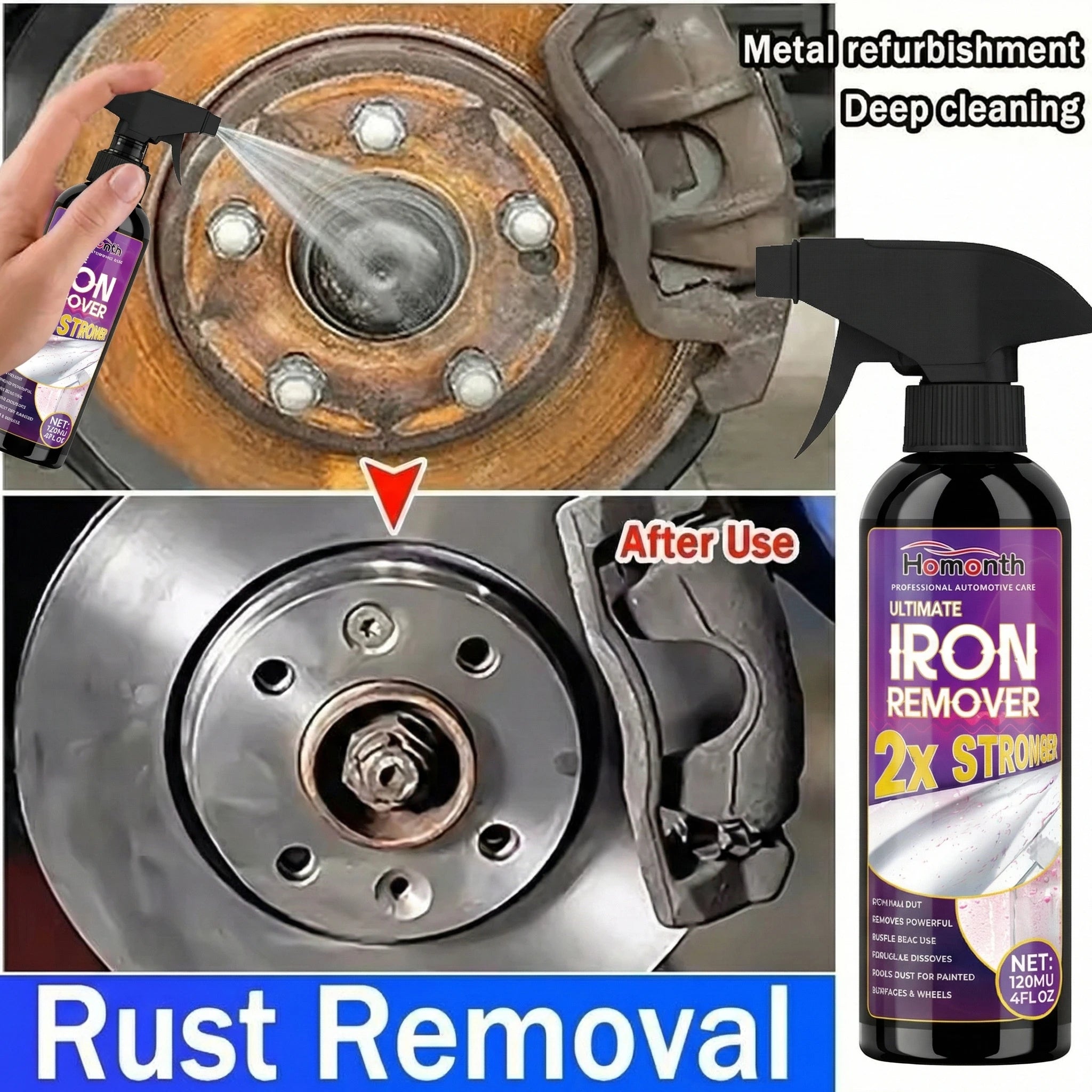 Latest car rust remover, car wheel care, fast rust remover, car exhaust pipe rust remover spray, cleans metal powder stains