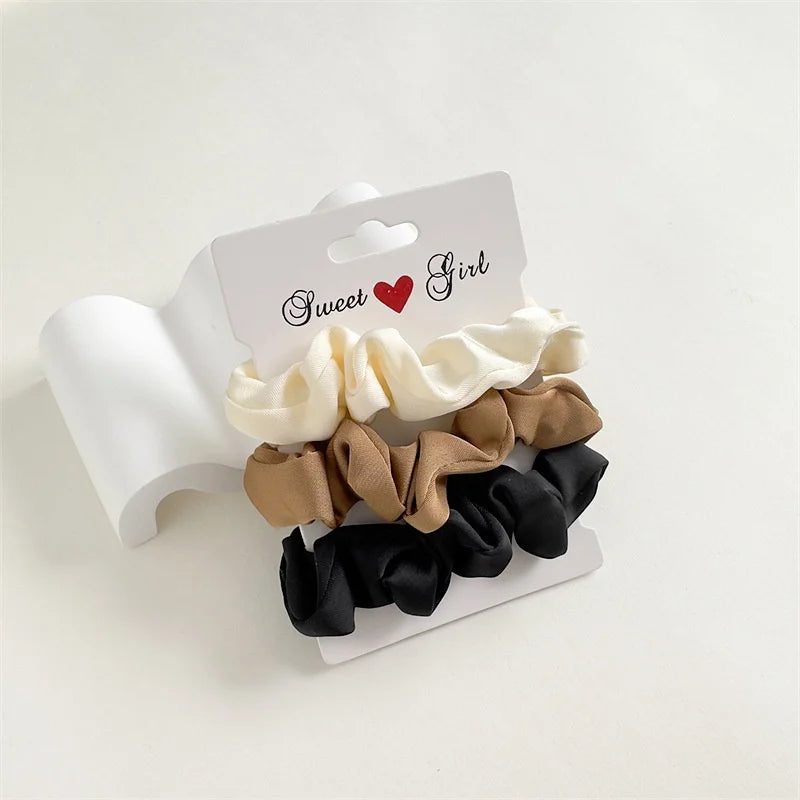 3Pcs Retro Silk Satin Scrunchies with High Elasticity - Soft Hair Ties for Home Wear, Outdoor Trips, Travel & Casual Outings