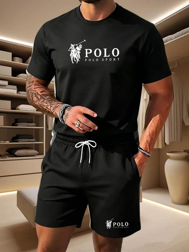 Sports Style Men's Summer Breathable Sportswear Short Sleeved T-shirt+shorts, Lightweight and Comfortable Casual 2-piece Set
