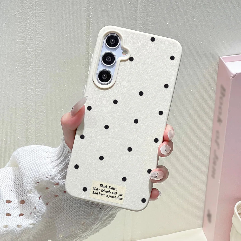 Cute White Polka Dots Phone Case For Samsung Galaxy S25 Ultra S24 FE S23 A56 5G A16 A17 A55 A36 A53 A35 A06 A07 A26 A34 Cover