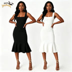 Sexy and fashionable solid color U-neck dress elegant vacation off shoulder cold shoulder backless wavy ruffled hem
