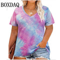 Trendy Plus Size Women's Tie-Dye V-Neck T-Shirt Fashion Short Sleeve Loose Pullover Tops For Casual Summer Wear Large Size Tees