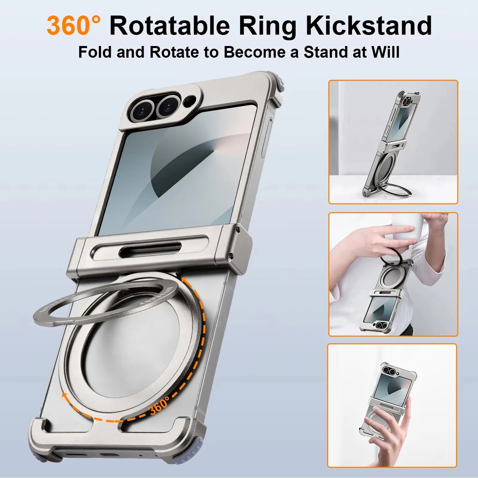Eary Frameless Case for Samsung Galaxy Z Flip 7 with 360°Rotatable Magnetic Stand Metal Phone Case Shockproof Protective Cover