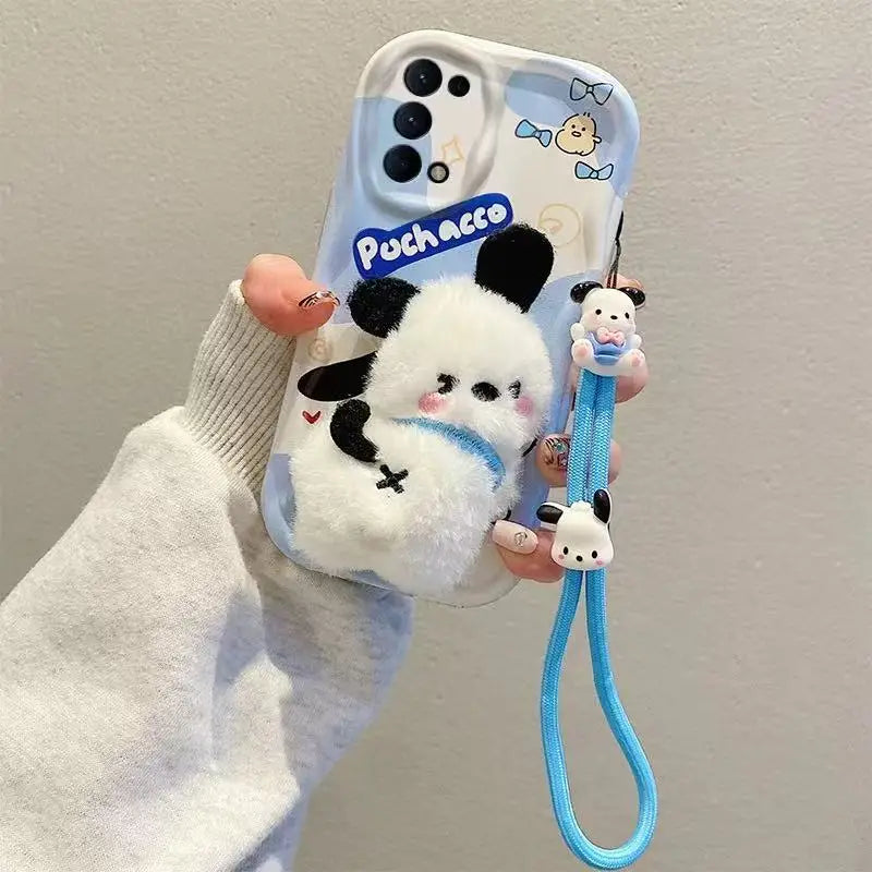 3D Kuromi Kitty Phone Case For Samsung Galaxy A55 A35 A25 A15 A05S A05 A14 A24 A34 A54 A04E A04S Wrist Strap Cartoon Plush Cover