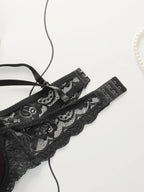 The Best-selling Sexy Gathering Style Lace Flower Adjustable Shoulder Strap Two-piece Set For Women's Underwear A3129