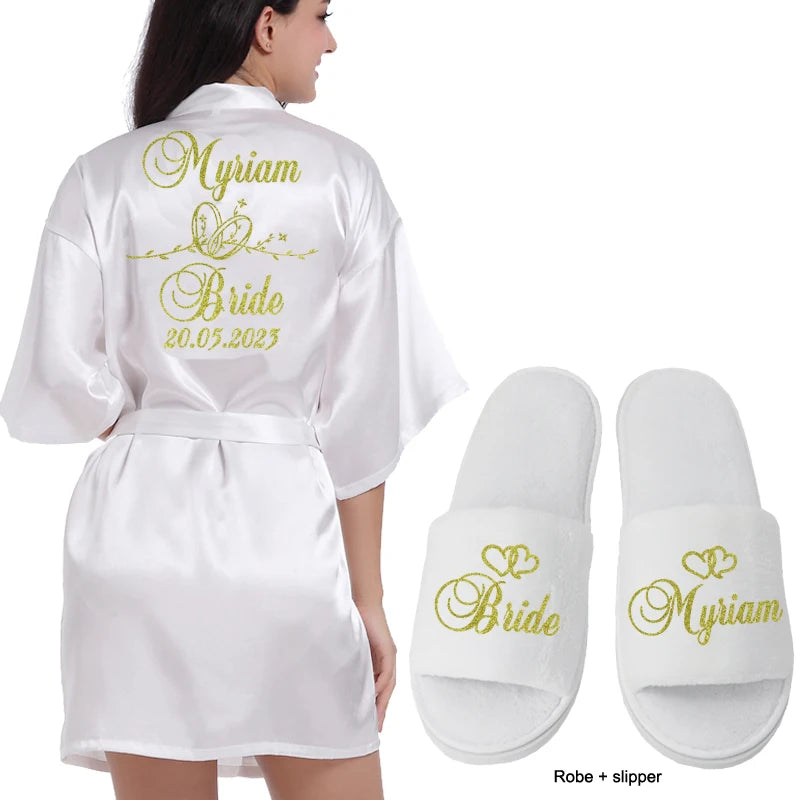 Customized Logo Wedding Date Name Bathrobe Faux Silk Bridal Robe Bride Bridesmaid Wedding Robes Woman Bachelorette Preparewear