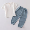 Childrens Set  Summer Cotton and Linen Short Sleeved Pants Set Mens and Women Thin Pure Cotton Pants Loose Two-piece Set