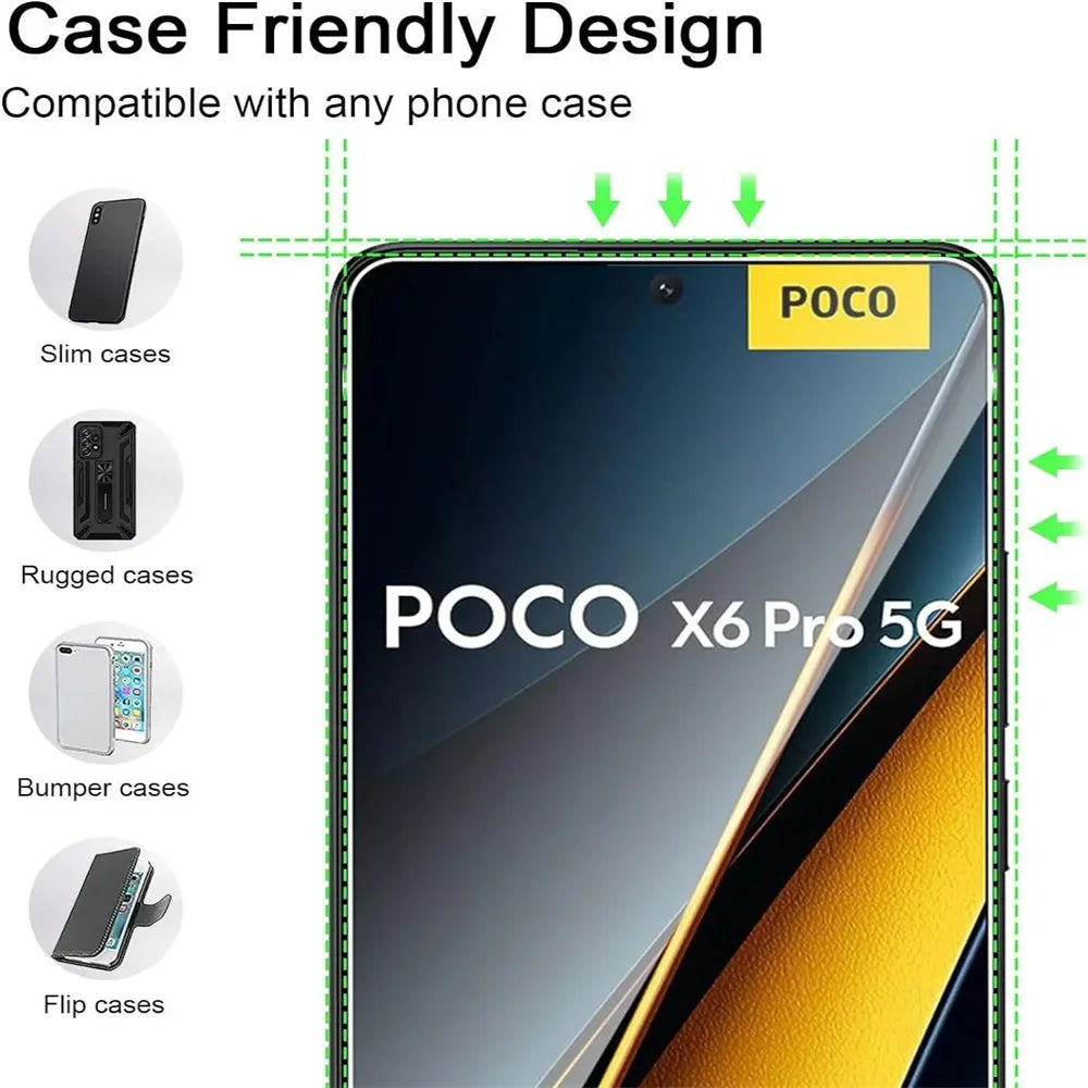 4PCS Tempered Glass For POCO X8 X6 X7 X5 X4 X3 F7 F6 F5 GT Pro Screen Protectors For POCO M7 M6 M5 M3 Pro 5G Protective Glass