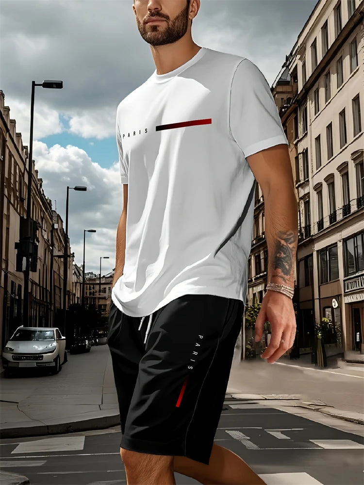 Summer Men's Short Sleeve Shorts Set Personalized Logo Printed Short Sleeve Shorts Set Loose Breathable Casual Fashion