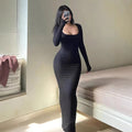 2025 Long sleeves Sexy Maxi Dress Spring Women Party Y2K Concise Tight fishtail skirt Elegant Dresses Female Clothing