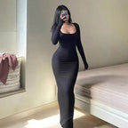 2025 Long sleeves Sexy Maxi Dress Spring Women Party Y2K Concise Tight fishtail skirt Elegant Dresses Female Clothing