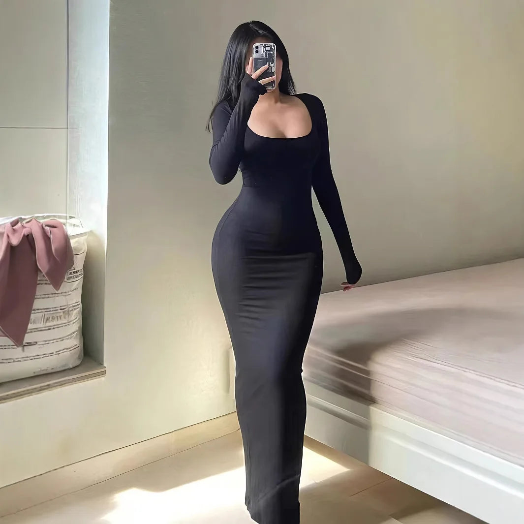 2025 Long sleeves Sexy Maxi Dress Spring Women Party Y2K Concise Tight fishtail skirt Elegant Dresses Female Clothing