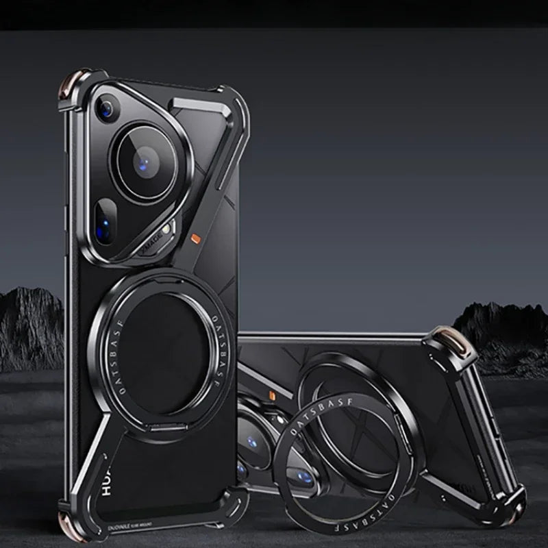 Eary for Huawei Pura 70 Ultra Phone Case for Magsafe 360°Rotatable Magnetic Stand Wood Frameless Bumper Protective P70 Cover