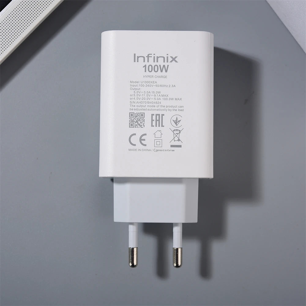 Infinix Note 40 50 Pro+ Edge 100W PD Super Fast Charging Charger EU Power Adapter For Infinix Hot 60 GT 50 40 Zero 40 30 Ultra