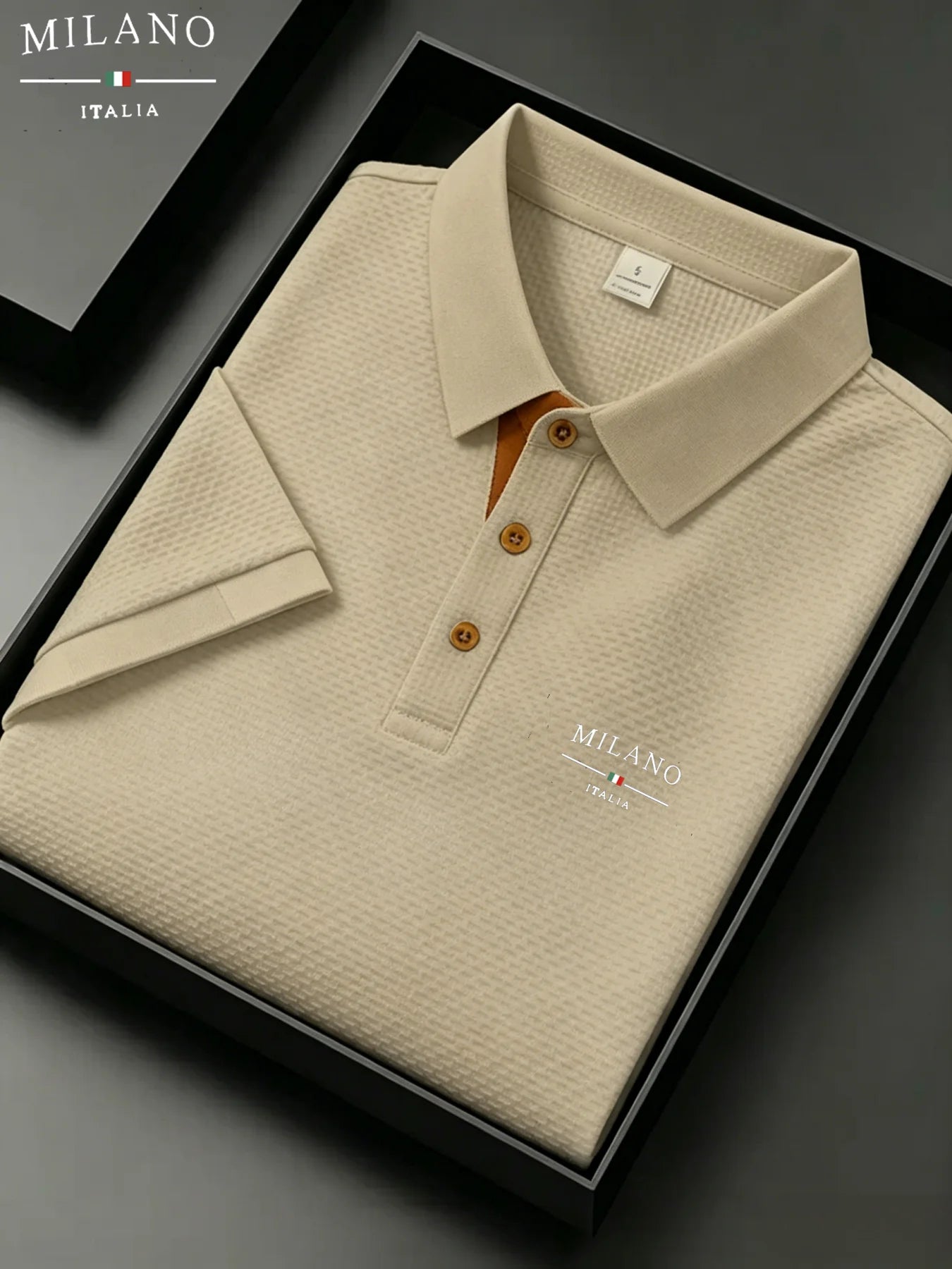 mens milano italia letter jacquard polo shirt breathable quick dry fabric casual business outdoor daily short sleeve top