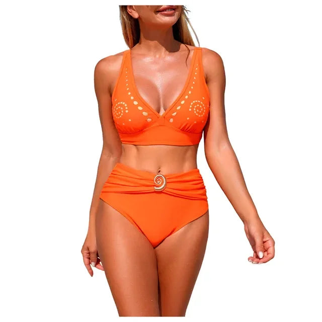Women High Waisted Bikini Sexy Push Up Two Piece Swimsuits Vintage Swimsuit Two Piece Retro Ruched High Swimwear Woman 2025