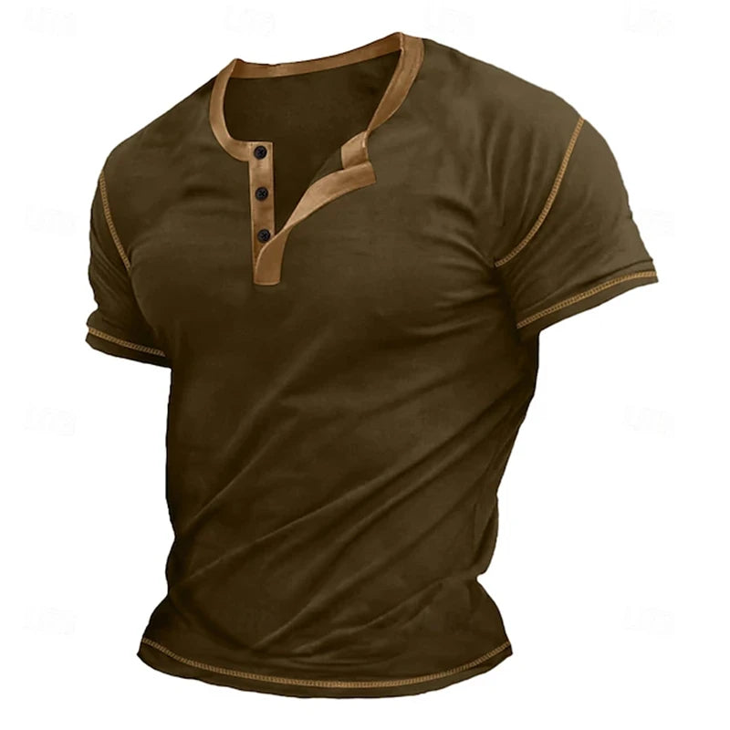 Retro Men's Button-Down T-Shirt Minimalist Print T-Shirt Loose-Fit Casual Summer Polo Shirt Stylish Streetwear Men's Top