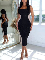 Women's Spicy Girl Dress Color blocked Sexy Strap One Collar Split Hip Wrapping Dress
